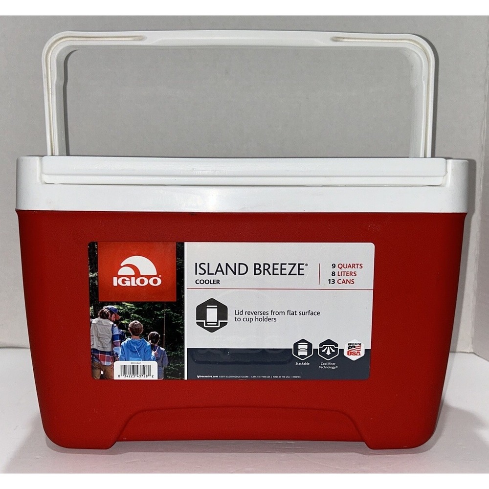 Island Breeze Cooler Diablo Red 9 Quart 8 Liters 13 Cans Reverse Cup‎ Holder Lid